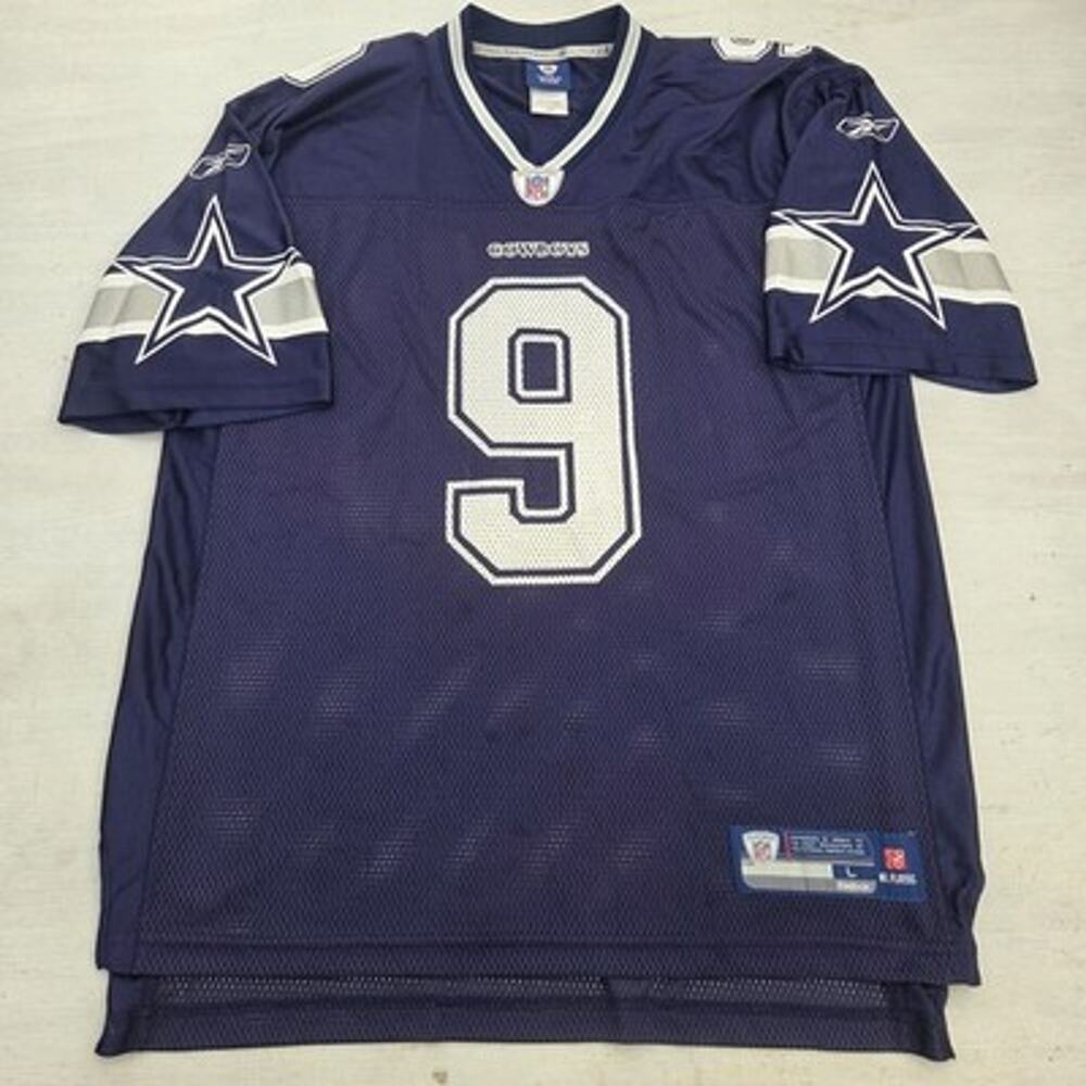 Dallas Cowboys Jersey Mens Large Blue Reebok On Field Tony Romo #9 Logo NFL